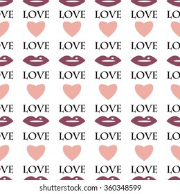 Seamless pattern with hearts and lips for Valentine's Day 