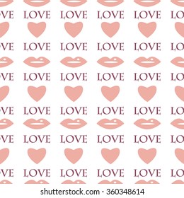 Seamless pattern with hearts and lips for Valentine's Day 
