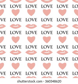 Seamless pattern with hearts and lips for Valentine's Day 
