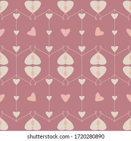 Seamless pattern with hearts and little hearts. Color red, orange and cream ivory. Pastel colors. Vector.