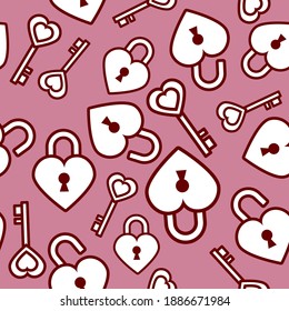 Seamless pattern, hearts, lock and key. Scrapbooking Elements for cards, prints, stickers, wallpaper, fabric, textile, gift paper. Love, wedding and Valentine's day.