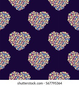 Seamless pattern with hearts made of colorful roses