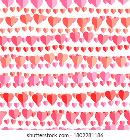 Seamless pattern with hearts made of paper. Endless texture for season festive design