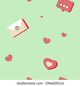Seamless pattern with hearts and mail envelope. Can be used on wrapping paper and printed products with a love theme.