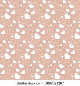 Seamless pattern with hearts on beige background. Valentines day concept