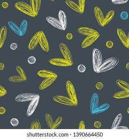 Seamless pattern with hearts on a black background.