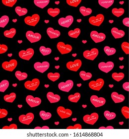 
Seamless pattern: hearts on a black background. Can be used for packaging. Background to the day of St. Valentine. vector. illustration