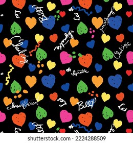 seamless pattern with hearts on black background - vector illustration, eps