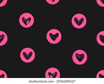 Seamless pattern with hearts on black background vector. 