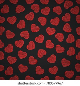 Seamless pattern from hearts on a black background. Valentine's Day. Painted scrawl. Background for your design. Vector illustration.