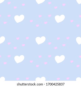 Seamless pattern with  hearts on a blue background. Vector illustration.