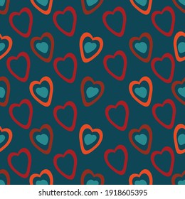 Seamless pattern with hearts on a blue background. Drawing for March 8, Mother's Day. Love and friendship theme. For wallpapers, textiles, backgrounds, covers and packaging.
