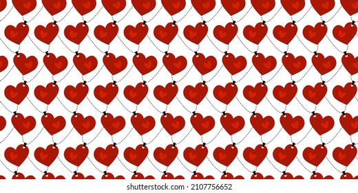 Seamless pattern of hearts on chain. St. Valentines Day. Design for wrapping paper, stationery, wedding background. Vector illustration.