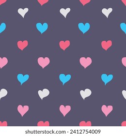 Seamless pattern with hearts on a dark background. Design for scrapbooking, cards, paper goods, background, wallpaper, wrapping, fabric and more. Vector illustration