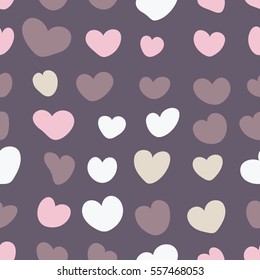 Seamless pattern with hearts on a dark background. Children's drawing. Flying heart.