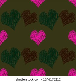 Seamless pattern. Hearts on a green background.
