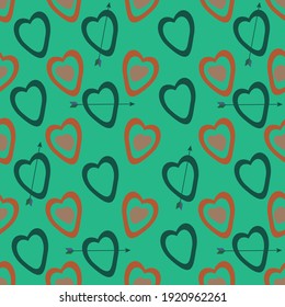 Seamless pattern with hearts on a green background. Drawing for March 8, Mother's Day. Love and friendship theme. For wallpapers, textiles, backgrounds, covers and packaging.