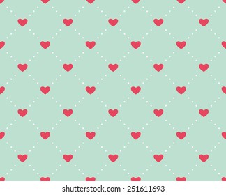 Seamless pattern of hearts on a light green background for Valentine's Day