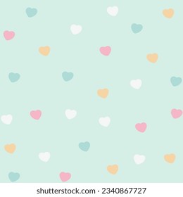 seamless pattern with hearts on a pastel green background.