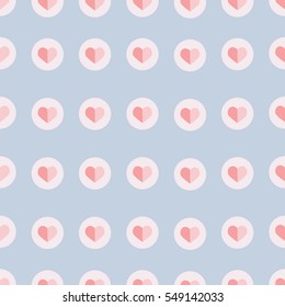 Seamless pattern with hearts on pastel blue background