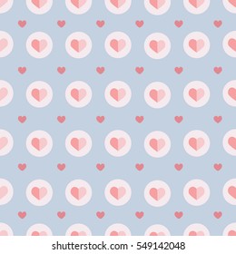 Seamless pattern with hearts on pastel blue background