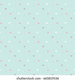 Seamless Pattern of Hearts on Pastel Green Background