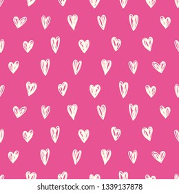 Seamless pattern with hearts on a pink background.