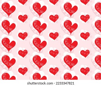 Patrón inmaculado de corazones sobre fondo rosado que acompaña al estilo de doodle de San Valentín. Diseño para fondo, tarjetas de felicitación, post, banner, invitación, boda, 14 de febrero.