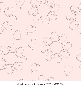 Seamless pattern with hearts on a pink background. Vector design. Valentine's Day. For print, fabric, scrapbooking, wrapping paper, postcards, packaging, graphics. Pink, red colors.