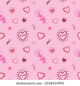 Seamless pattern with hearts on a pink background