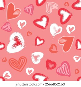 Seamless pattern of hearts on a pink background, for printing on fabric, clothes, paper