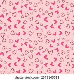 Seamless pattern with hearts on a pink background. Vector illustration.