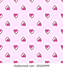 Seamless pattern with hearts on a pink background, vector illustration.