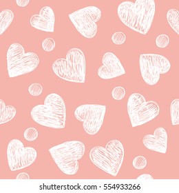 Seamless pattern with hearts on a pink background.