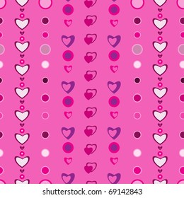Seamless pattern with hearts on pink background