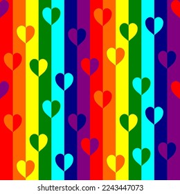Seamless pattern with hearts on rainbow color background