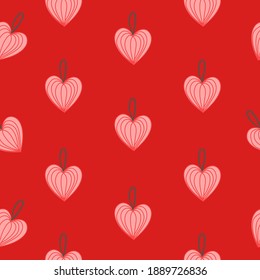 Seamless pattern with hearts on red background