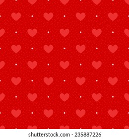 Seamless pattern with hearts on red background