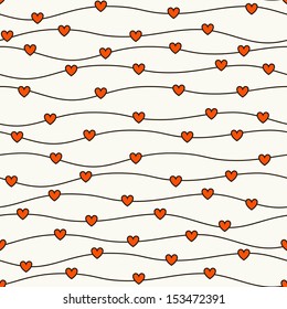 Seamless pattern with hearts on the ropes. Romantic texture. Repeating background. Cute texture for St. Valentine's Day