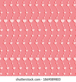 Seamless pattern with hearts on a string. Vector illustration, background for banner, greeting card to Valentines Day holiday