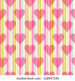  seamless pattern with hearts on striped background