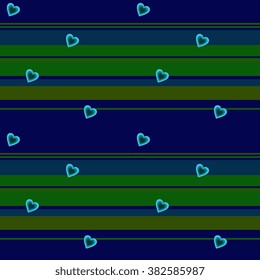 Seamless pattern with hearts on striped background. Vector illustration.