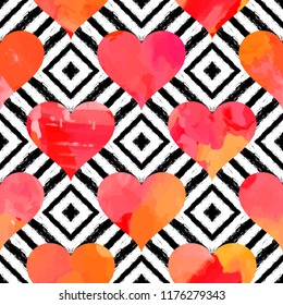 Seamless pattern with hearts on texture background