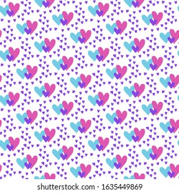 Seamless pattern of hearts on white background. Hand-drawn cute heart for Valentines day and wedding design. Love and romance vector wallpaper. EPS 8