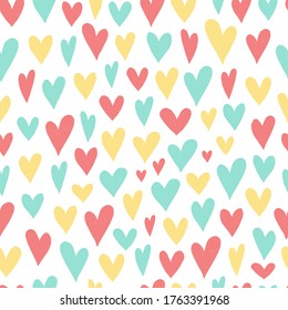 seamless pattern with hearts on white background. Scrapbooking, childish textile print, wrapping paper, stationery, wallpaper, etc. EPS 10