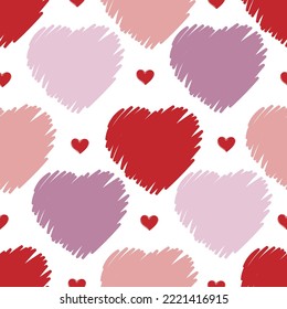 Patrón sin foco de corazones sobre fondo blanco. Hand dibujó la plantilla de San Valentín. Diseño impreso en medios sociales, textil, papel pintado, papel envolvente, volante, decoración casera