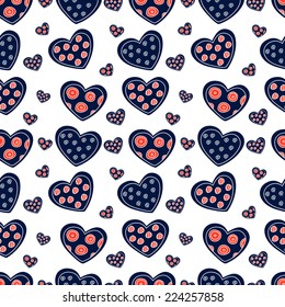 Seamless pattern of hearts on white background, vector texture for your design.