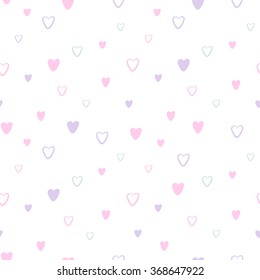 Seamless pattern with hearts on a white background, hand drawn. Can be used for the decoration of Valentine's day, weddings, children. Vector illustration.