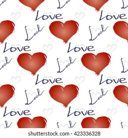 Seamless pattern of hearts on white background. Hand-drawing