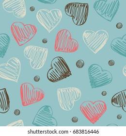 Seamless pattern with hearts on a white background. Vintage style.
 Great for Baby, Valentine's Day, Mother's Day, wedding, scrapbook, surface textures.